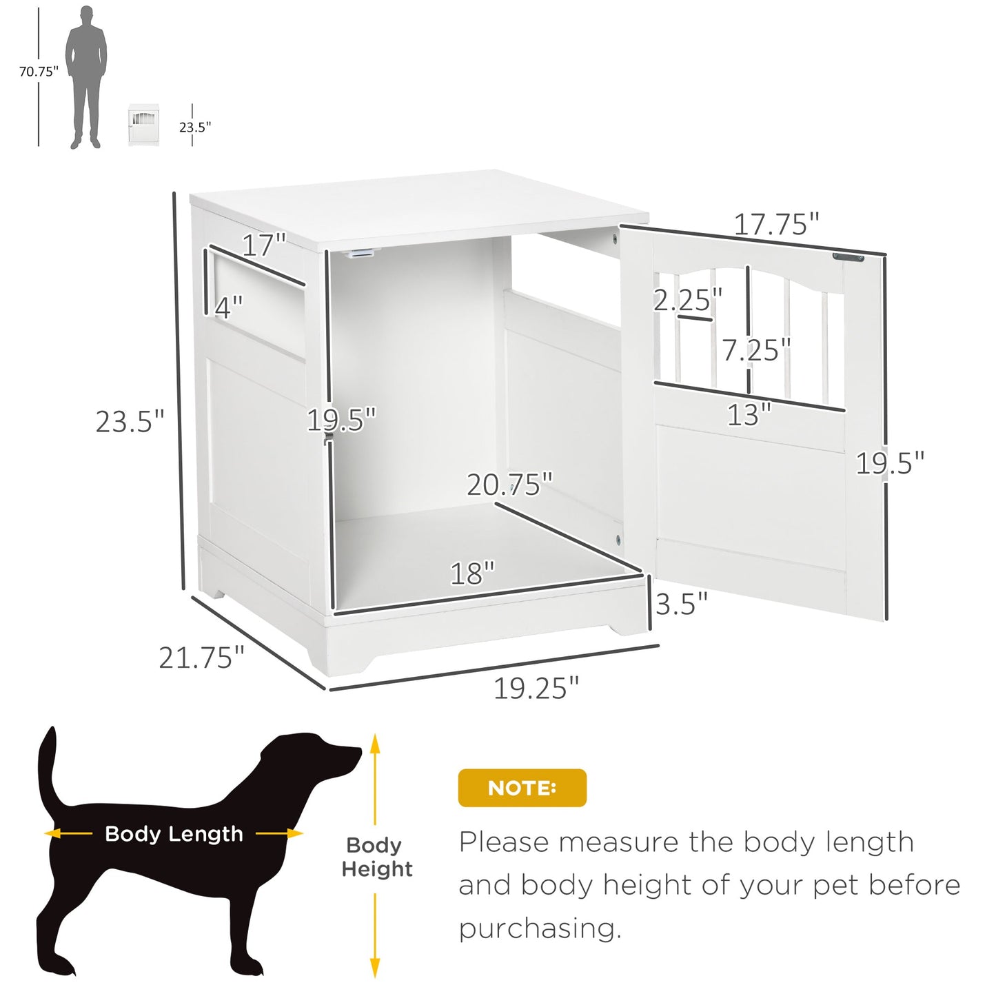 Furniture Stylish Dog Kennel, Wooden & Wire End Table with Cushion & Lockable Door, Miniature Size Pet Crate Indoor Puppy Cage, White