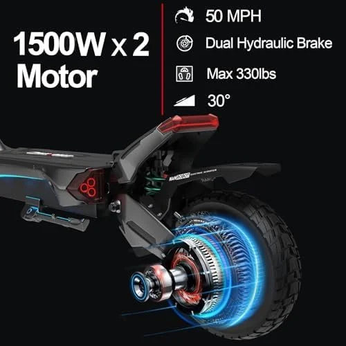 NANROBOT Electric Scooter Adults 50mph Dual Motor Electric Scooter with Suspension 80Miles Range Fast Sports Escooters Folding 10″ Off Road Tires 330LBS Max Loads Complies with UL2272 Certification