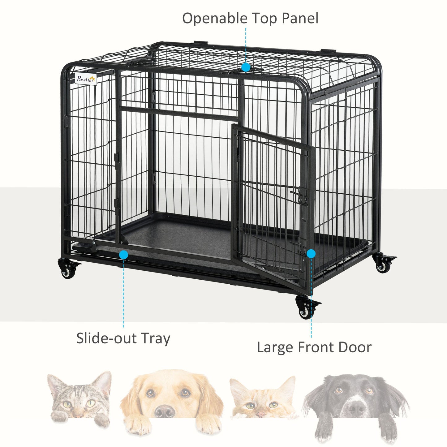 Metal Dog Crate Heavy Duty Kennel with Removable