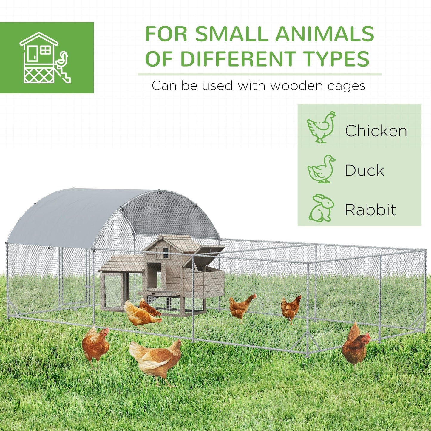 Metal Chicken Coop, Walkin Chicken Runs, Duck Rabbit Enclosure Pen, Outdoor Poultry Cage with Waterproof and Anti-UV Cover for Backyard, Farm, (1" Diameter, 18.7'L x 9.2'W x 6.4'H)