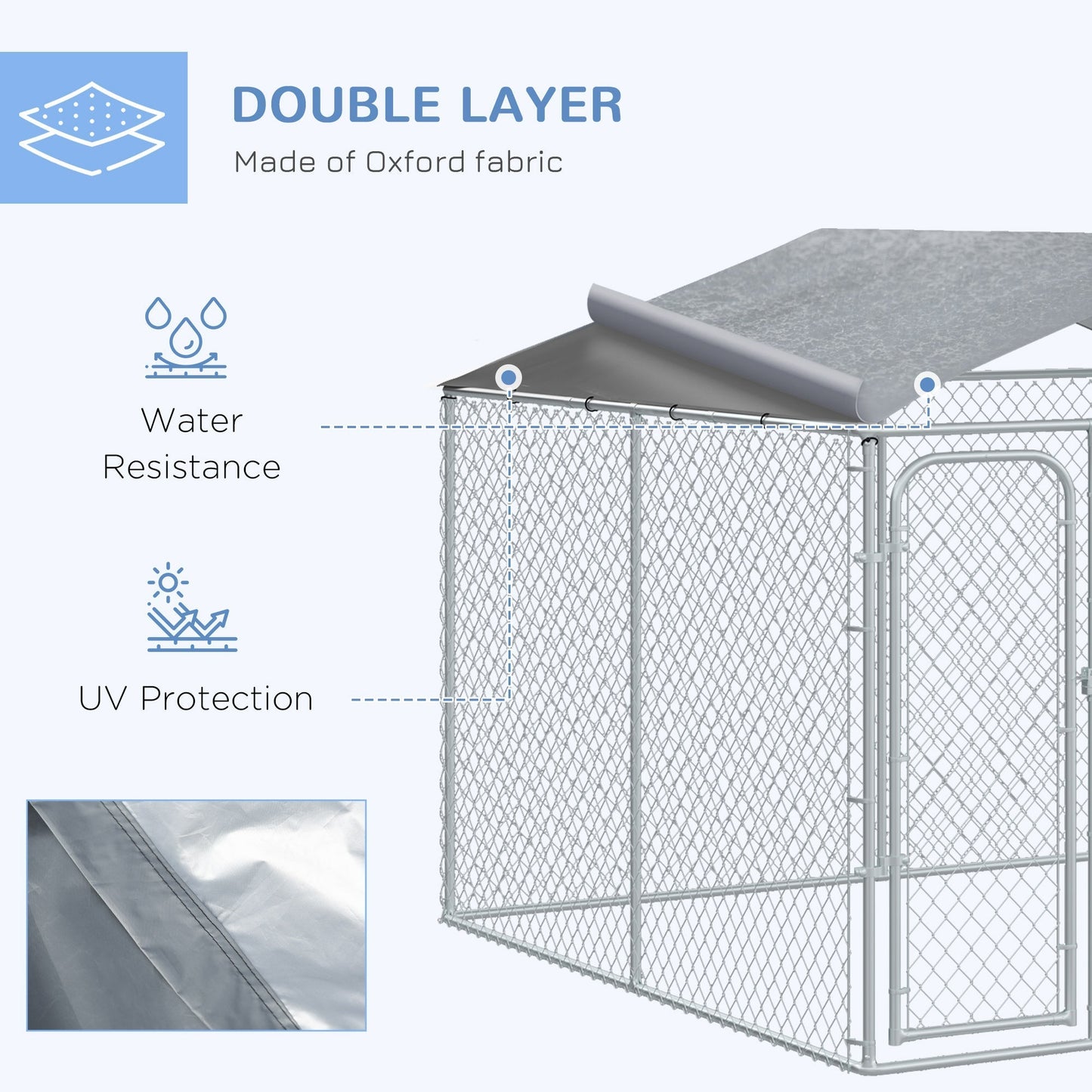 Outdoor Metal Dog Kennel, Pet Playpen with Steel Lock, Mesh Sidewalls and Cover for Backyard & Patio, 9.8' x 9.8' x 7.7'