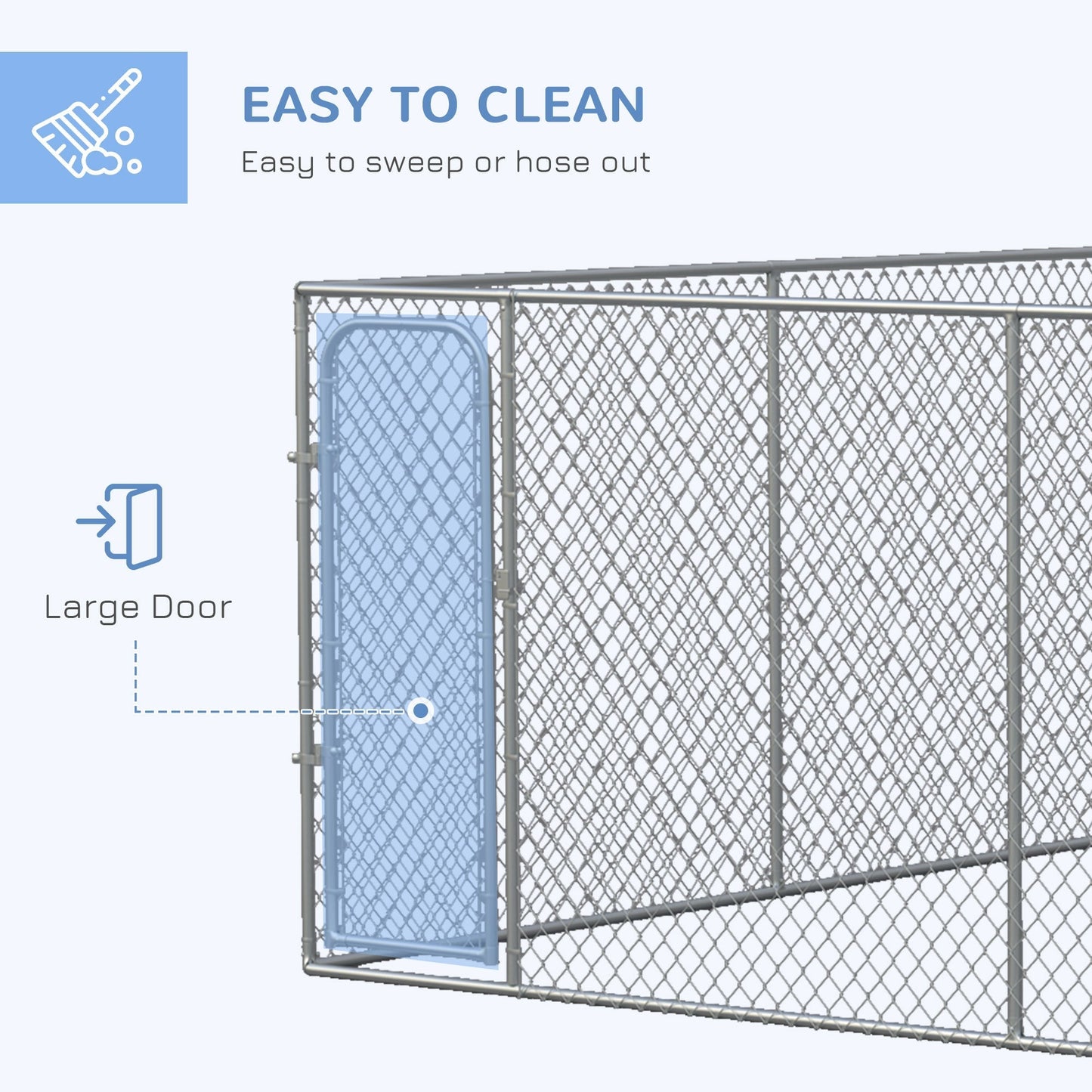 Heavy Duty Outdoor Dog Kennel Galvanized Chain Link Fence, Pet Run House Chicken Coop with Secure Lock Mesh Sidewalls for Backyard, Silver