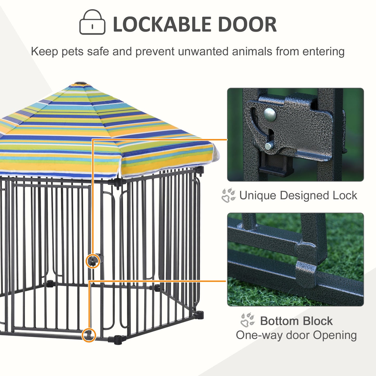 47" Heavy-duty Pet Playpen Kennel with Door & Removable Cover 6 Panels Freestanding Puppy Crate Fence for Small Medium Sized Dogs