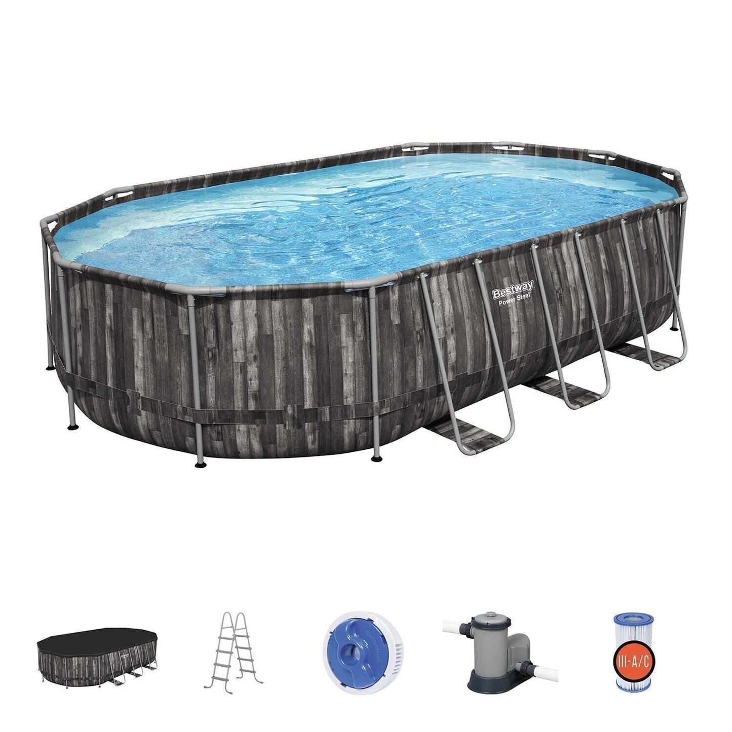 Bestway Power Steel 20′ x 12′ x 48″ Oval Above Ground Outdoor Swimming Pool Set