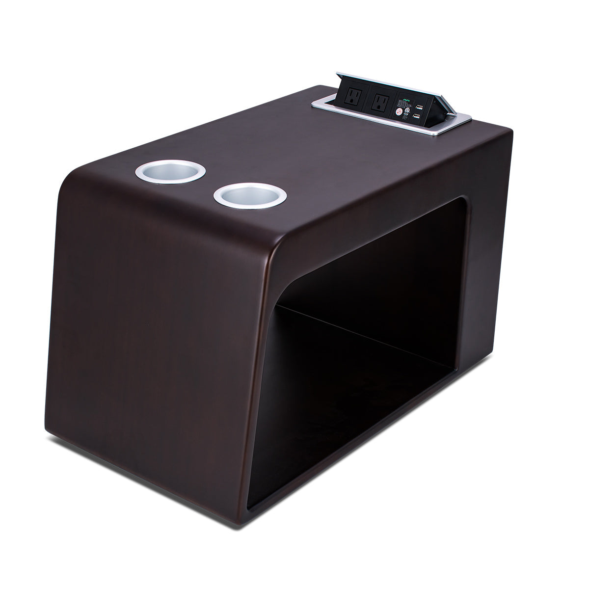Svago Premium Zero Gravity Side Table – High-Performance Power Hub with Integrated Dual Cup Holders, AC/USB Charging Ports, and Matching Architectural Wood Finish