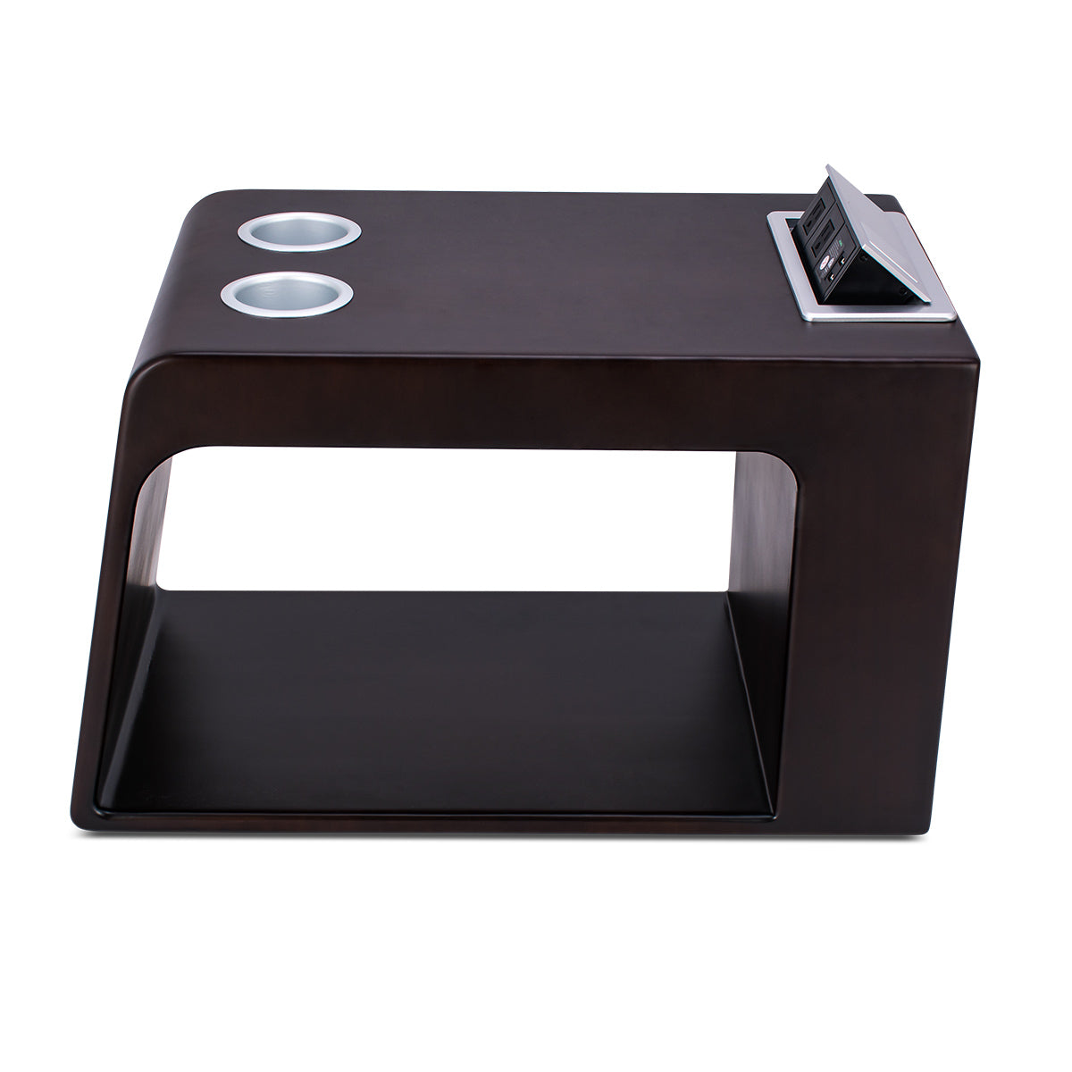Svago Premium Zero Gravity Side Table – High-Performance Power Hub with Integrated Dual Cup Holders, AC/USB Charging Ports, and Matching Architectural Wood Finish