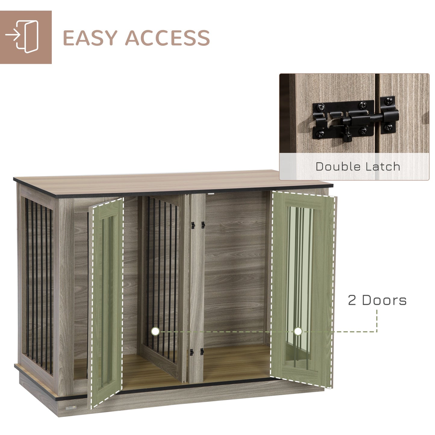 Dog Crate Furniture with Divider Panel, Dog Kennel End Table for Large Dogs, Decorative Pet House with Two Rooms Design, for 2 Small Dogs